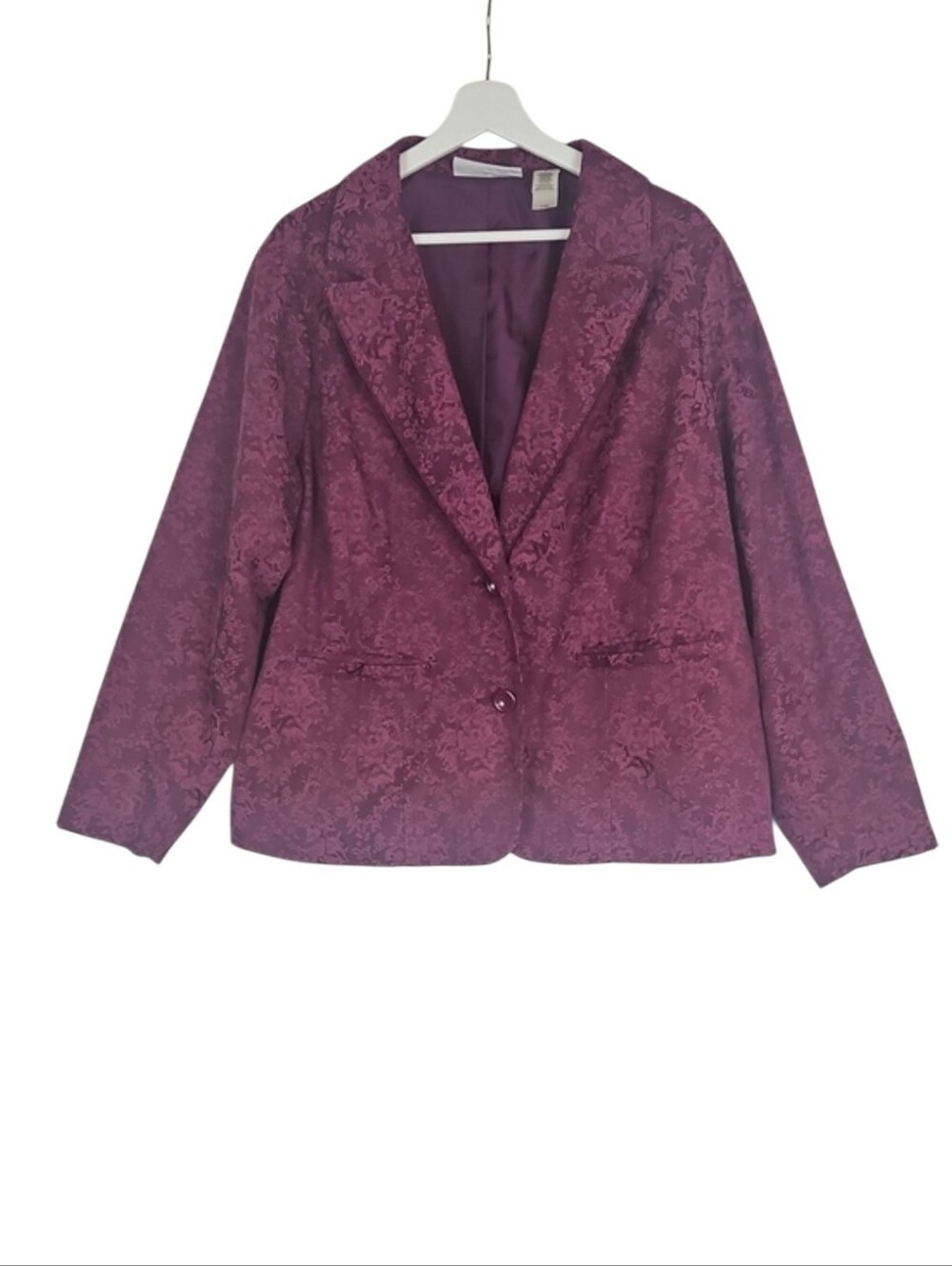 1990's Vintage Plum Purple Floral Jacquard Blazer Work Jacket Evening 90s 2X